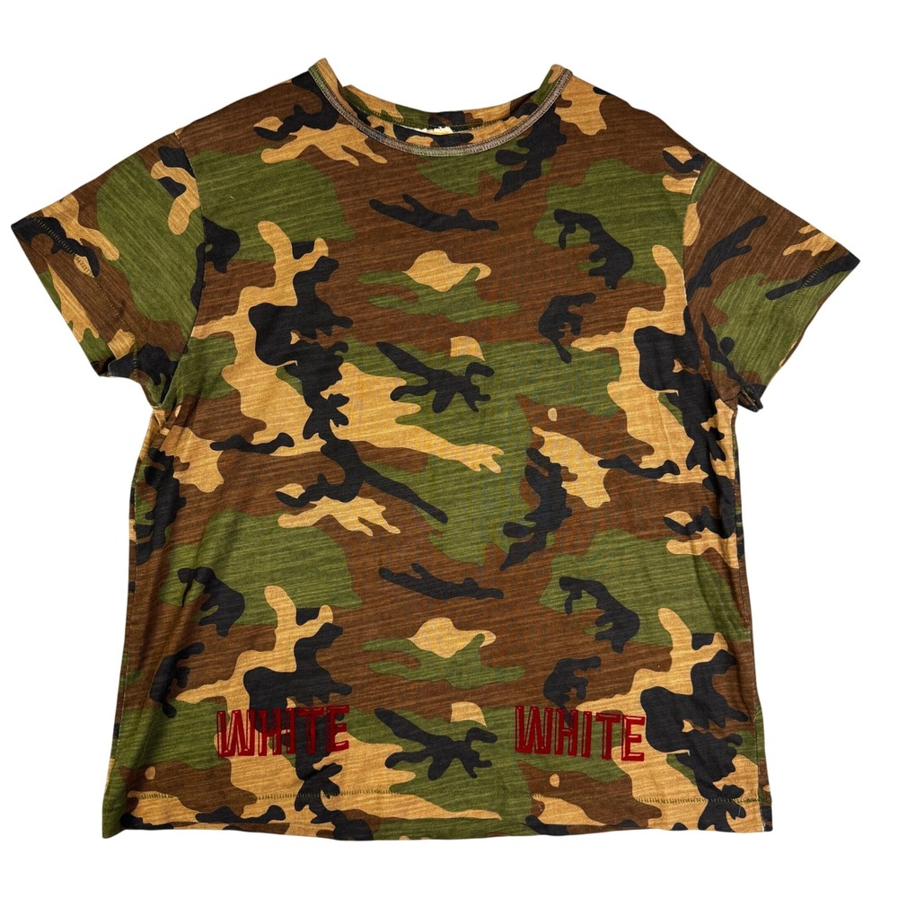 Off-White Camo T-Shirt Red Diagonal Stripes Camouflage‎ Tee Men's Size S Cotton